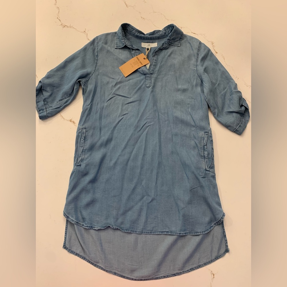 THREAD & SUPPLY Chambray Denim Button Up Hi-Low Shirt Dress Woman’s Size Medium.